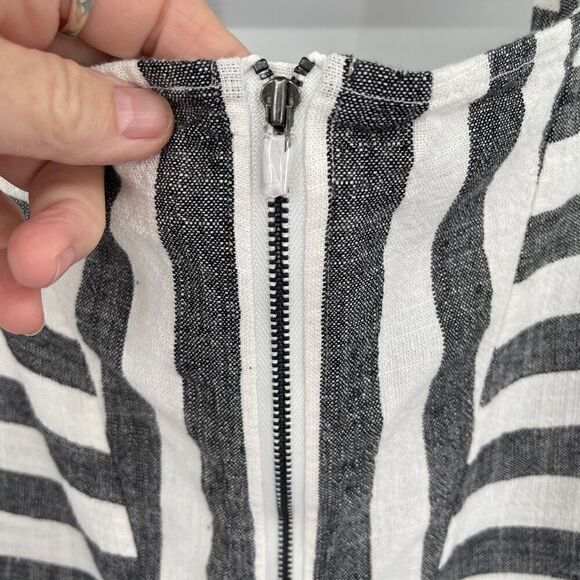 Soft Surroundings Gray White Cold Shoulder Linen Blend Stripe Tunic Blouse Large - Picture 5 of 8